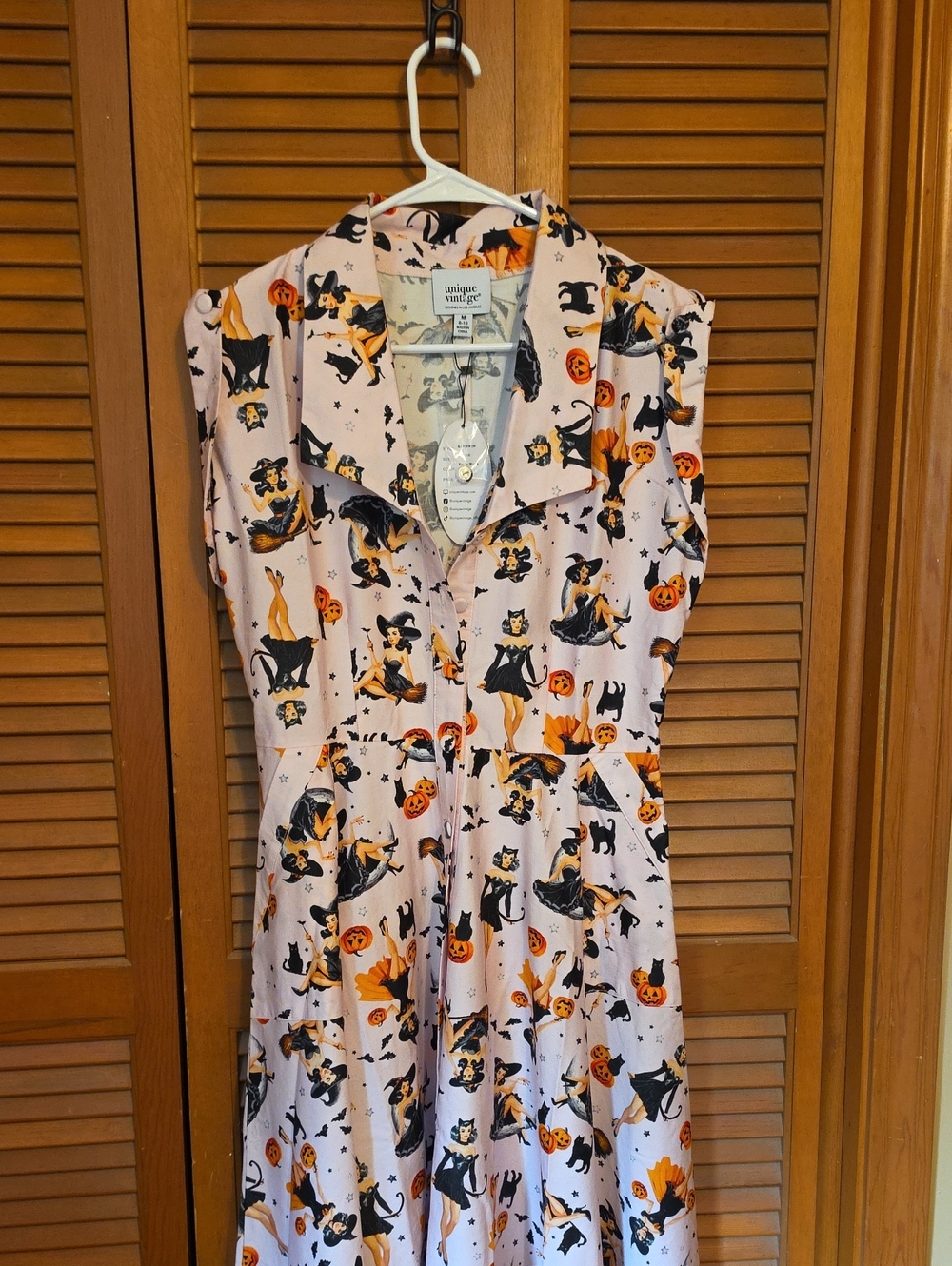 Unique Vintage Pink Halloween Print with Black & Orange Rockabilly Dress US 8-10